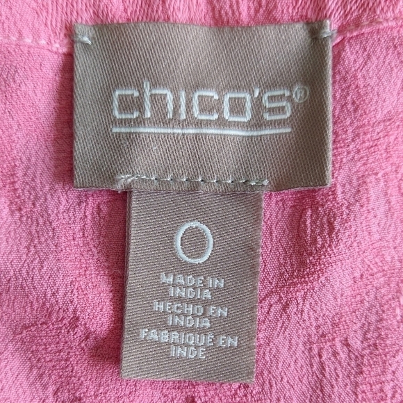 Chico's Pink Ombre Jacquard 3/4 Roll Tab Sleeve Split Neck Henley Blouse Beachy - Picture 5 of 7